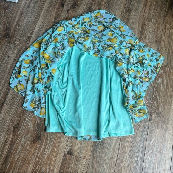 NWT Cato Lemon Print Poncho Blouse Plus 22/24W Lined Sheer Summer Top - Picture 8 of 8